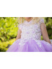 Lilac Beaded 3D Lace Flowers Ruffled Tulle Fairytale Flower Girl Dress